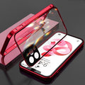 Clear 360° Full Protection Metal Magnetic Double-Sided Glass Press Phone Case for iPhone 16e 16 Pro Max 14 13 12 15 Pro Max Case